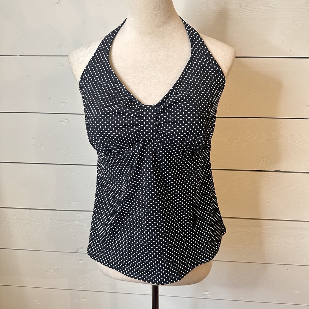 Lands End Womens Swim Tankini Bathing Suit Top Black‎ White Polka Dot 14 D Beach